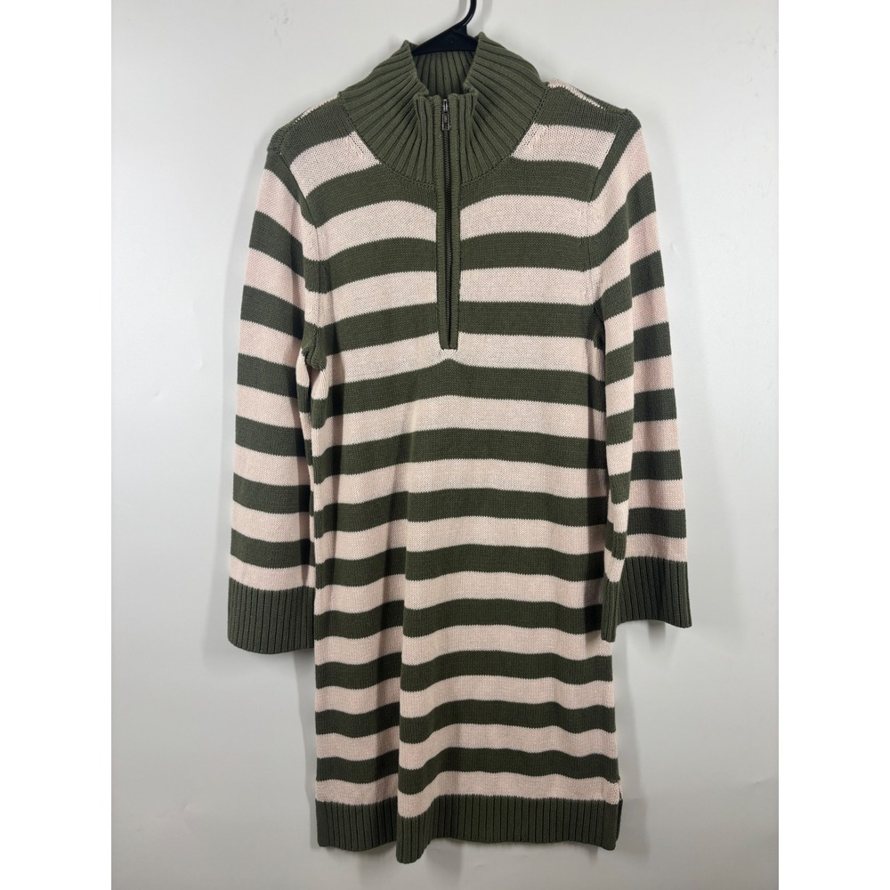Free Assembly Womens Olive Pink Striped Quarter Zip Mock‎ Neck Sweater Dress S
